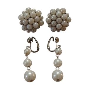 Set of 2 Vintage Faux Pearl Clip-On Earrings | MCM & Regency Core